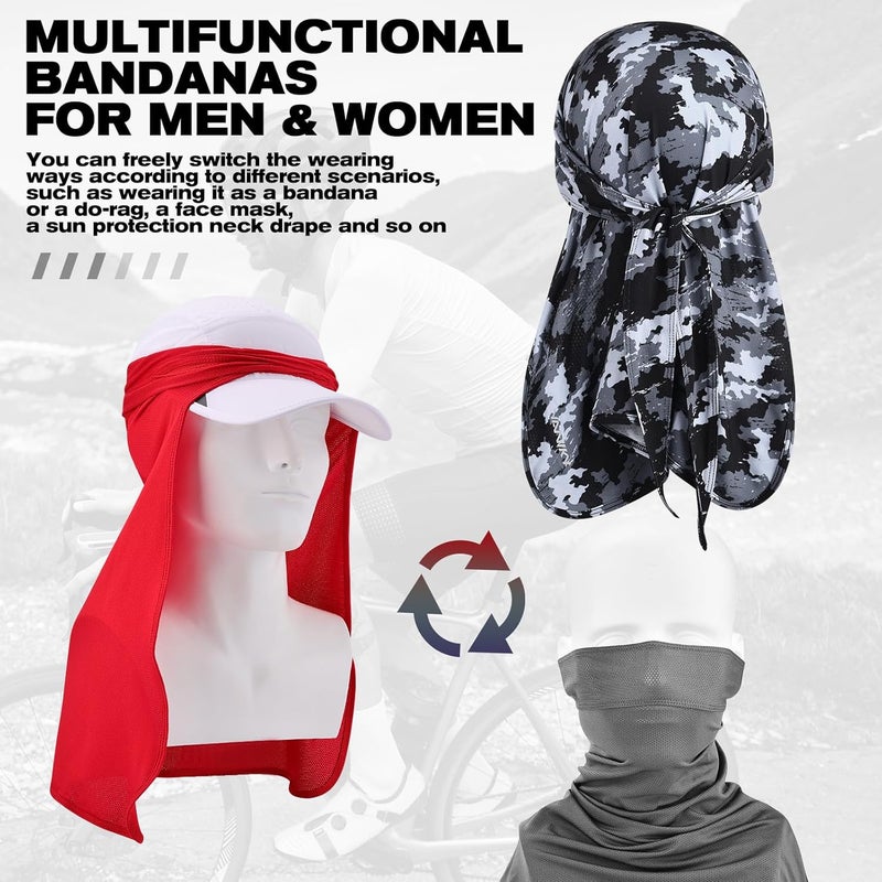 YANIKY Bandanas Skull Caps for Men, Do Rag Women Breathable Helmet Liner, 3 in 1 Face Covering UV Sun Protection Neck Drape Durags - Image 4